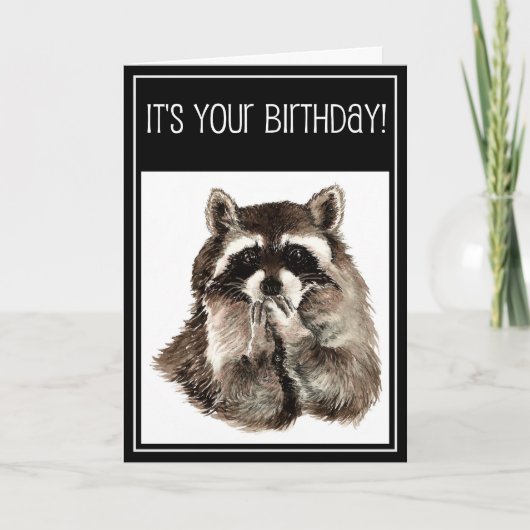Birthday Kisses met Cute Waterverf Raccoon Kaart (Voorkant)