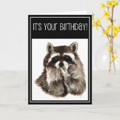 Birthday Kisses met Cute Waterverf Raccoon Kaart (Gele Bloem)