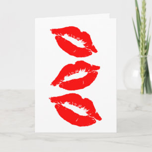 BIRTHDAY KISSES RED LIPS KAART