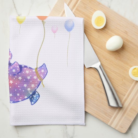 Birthday Kitchen Towels Elephant Flying - Fun Theedoek (Quarter Fold)