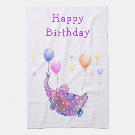 Birthday Kitchen Towels Elephant Flying - Fun Theedoek (Verticaal)