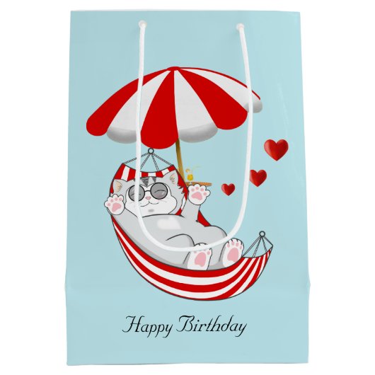 Birthday Kitten in Red & White Hammock Medium Cadeauzakje (Achterkant)