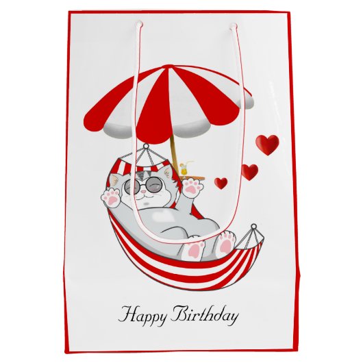 Birthday Kitten in Red & White Hammock Medium Gift Medium Cadeauzakje (Achterkant)