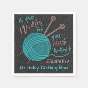 Birthday Knitting Bee Party   Funny Knitting Yarn Servet
