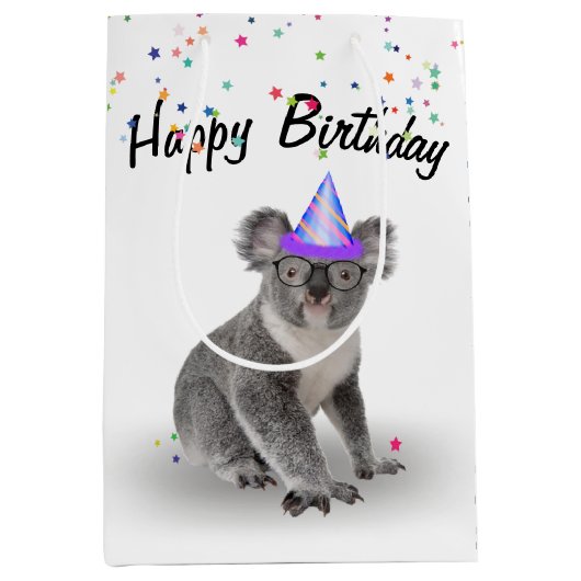 Birthday Koala Beer en Star Confetti Medium Cadeauzakje (Voorkant)