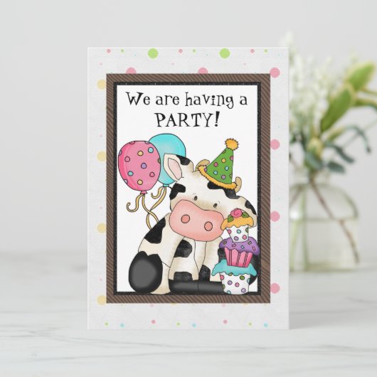 Birthday Koe Uitnodiging (Staand voorkant)