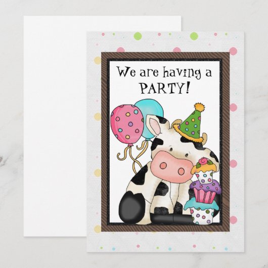 Birthday Koe Uitnodiging (Voorkant / Achterkant)