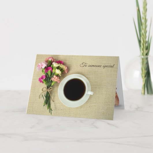Birthday-koffie met anjer bouquet kaart (Voorkant)