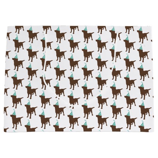 Birthday Labrador Chocolate Dog in Party Pet Groot Cadeauzakje (Voorkant)