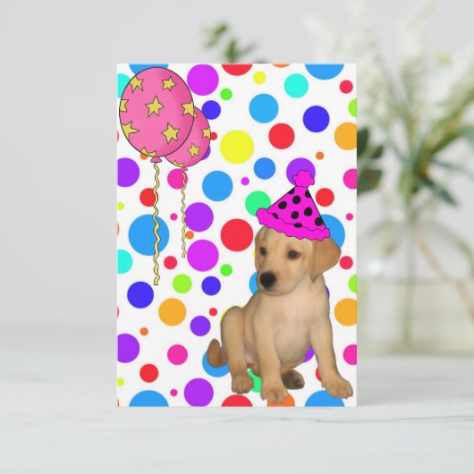Birthday Labrador Puppy Spots Balloons Kaart (Staand voorkant)