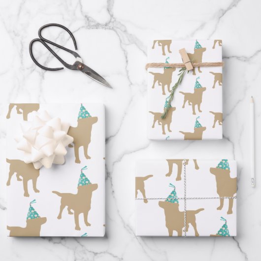 Birthday Labrador Yellow Dog in Party Pet Inpakpapier Vel (Voorkant)