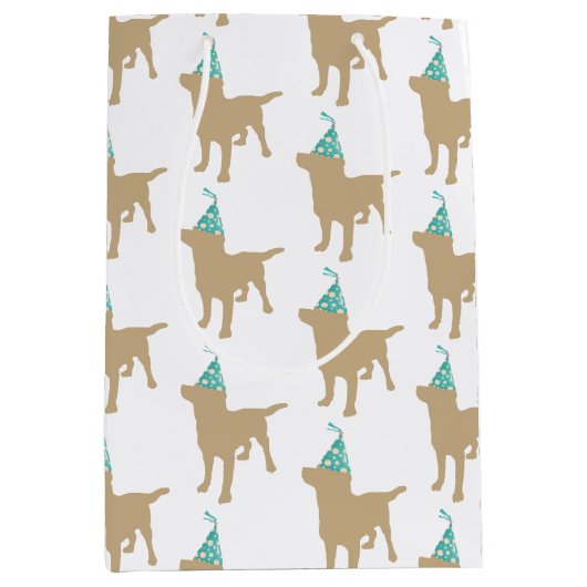 Birthday Labrador Yellow Dog in Party Pet Medium Cadeauzakje (Voorkant)