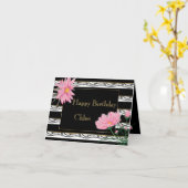 Birthday Lace en Black Stripes met roze Daisies Kaart (Gele Bloem)