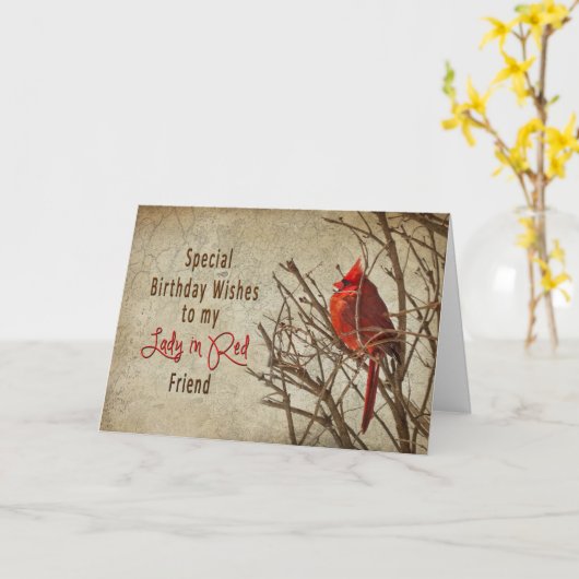 BIRTHDAY - LADY IN RED - CARDINAL/TEXTURES KAART (Gele Bloem)
