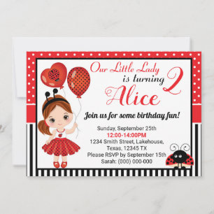 Birthday Ladybug Invitation for Cute Little Girl Kaart