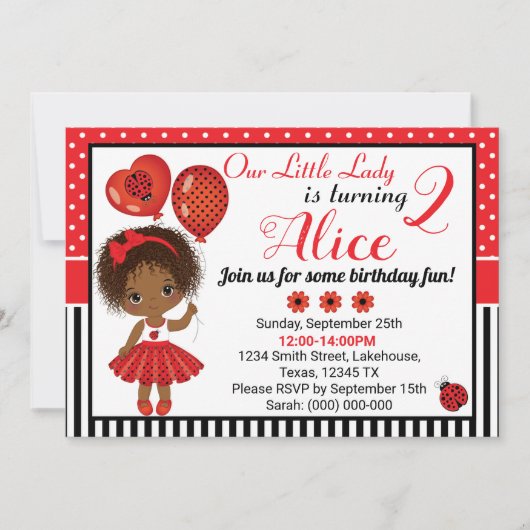Birthday Ladybug Invitation for Little Girl Kaart (Voorkant)