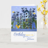Birthday Larkspur Garden met Birdhouse naam Kaart (Gele Bloem)