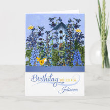 Birthday Larkspur Garden met Birdhouse naam
