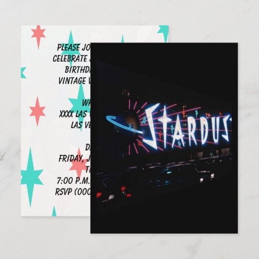 BIRTHDAY  LAS VEGAS STYLE ARTIJ INVITATIE KAART (Voorkant / Achterkant)