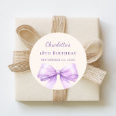 Birthday lavender bow ivory ronde sticker
