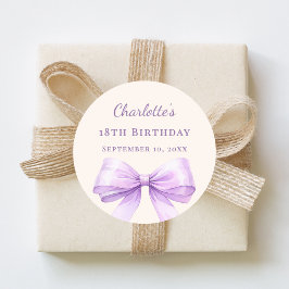 Birthday lavender bow ivory ronde sticker