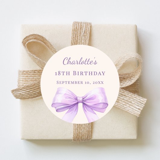 Birthday lavender bow ivory ronde sticker
