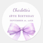 Birthday lavender bow ronde sticker (Voorkant)