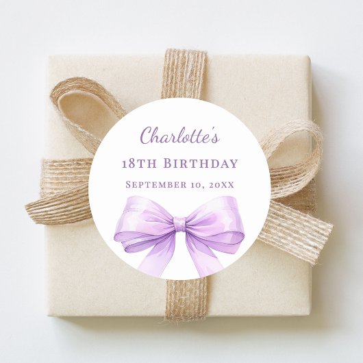 Birthday lavender bow ronde sticker