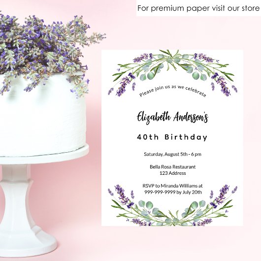 Birthday lavender eucalyptus budget uitnodiging
