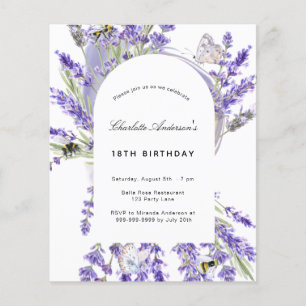 Birthday lavender floral budget uitnodiging flyer