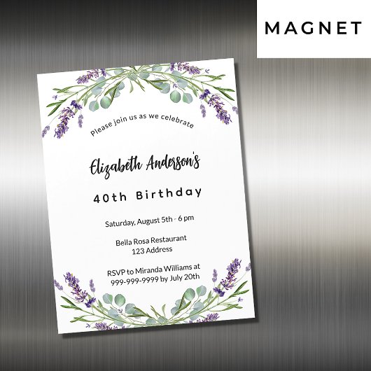 Birthday lavender florals eucalyptus greenery magnetische uitnodiging