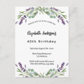 Birthday lavender florals eucalyptus greenery uitnodiging briefkaart (Voorkant)
