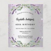 Birthday lavender Silver-begrotingsuitnodiging (Voorkant)