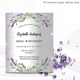 Birthday lavender Silver-begrotingsuitnodiging