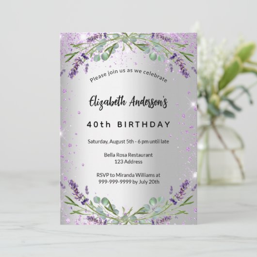 Birthday lavender Silver Eucalyptus greenery Kaart (Staand voorkant)