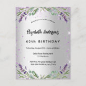 Birthday lavender Silver Eucalyptus greenery Uitnodiging Briefkaart (Voorkant)