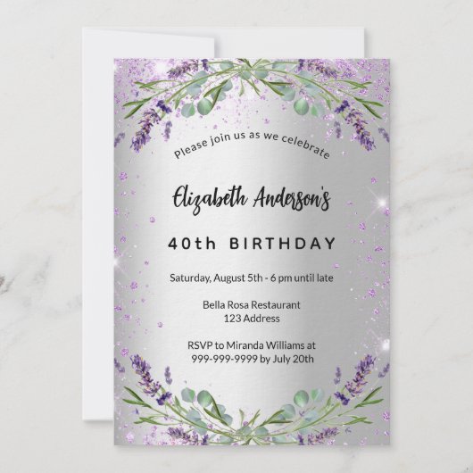 Birthday lavender Silver Eucalyptus luxe Kaart (Voorkant)