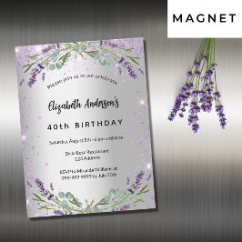 Birthday lavender Silver Eucalyptus luxe Magnetische Uitnodiging