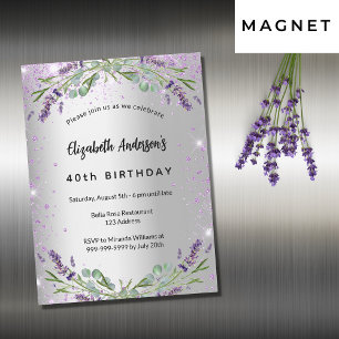 Birthday lavender Silver Eucalyptus luxe Magnetische Uitnodiging