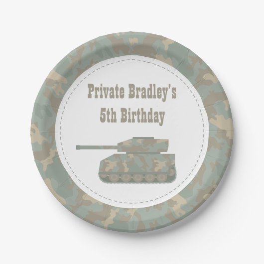 Birthday Leger van Camouflage Militaire Tank Papieren Bordje (Voorkant)