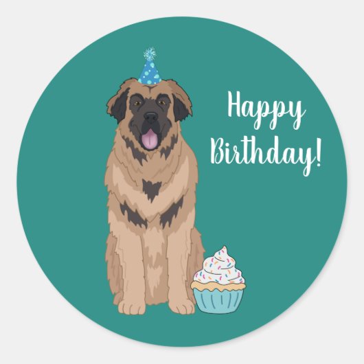 Birthday Leonberger  Ronde Sticker (Voorkant)