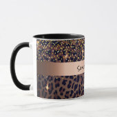 Birthday leopard-patroon bruine zwarte-naamleeftij mok (Links)