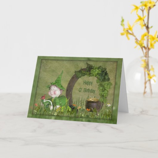 Birthday Leprechaun Kaart (Gele Bloem)