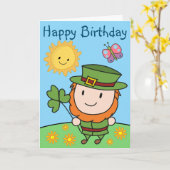 Birthday Leprechaun Kaart (Gele Bloem)