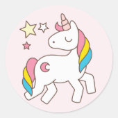 Birthday. Leuke Eenhoorn met Leuke Sterren. Ronde Sticker (Voorkant)