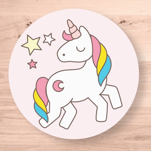 Birthday. Leuke Eenhoorn met Leuke Sterren. Ronde Sticker