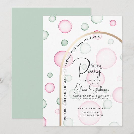 Birthday | Levendige leuke roze en groene bubbels Kaart (Voorkant / Achterkant)