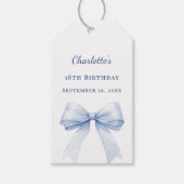Birthday light blue bow DIY write by hand Cadeaulabel (Voorkant)