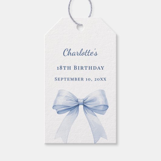 Birthday light blue bow DIY write by hand Cadeaulabel (Voorkant)