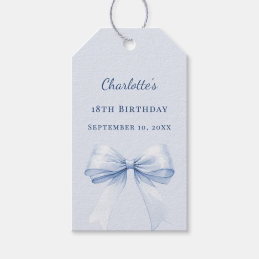 Birthday light blue bow DIY write by hand Cadeaulabel (Voorkant)